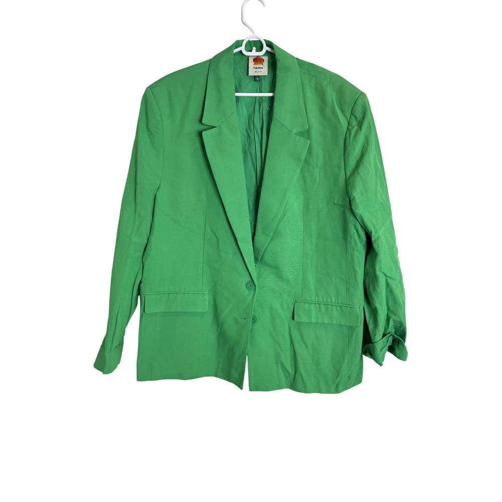 FARM Blazer Womens XL Green Lyocell Cotton Lined Tailored Pant Suit Jacket